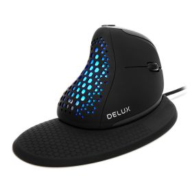 DeLUX Seeker Wired Ergonomic Vertical Mouse With Thumb Wheel; Optical Computer Mouse With 6 Programmable Buttons; 4000 DPI; LED Backlight; Removable W
