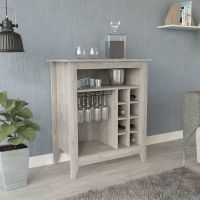 Essential Bar Cabinet; One Open Shelf; Six Built-in Wine Rack; One Drawer -Light Gray