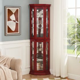 Corner Curio Cabinet Lighted Corner Display, Glass Display Shelf Shelving Bar cabinet with Tempered Glass Door, Bar Cabinet