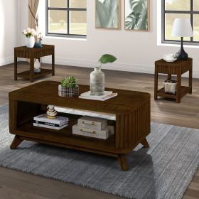 Rectangular Living Room Coffee Table Set, 3-Piece Living Room Table Set with Solid Wood Legs, 1 Coffee Table and 2 End Table