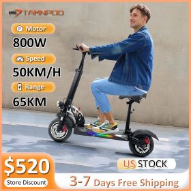 Electric Scooter with Seat 800W 48V 18Ah Up To 50KM/H 65KM Range 10" Off-Road Tires Dual Brake Folding E-Scooter for Adults