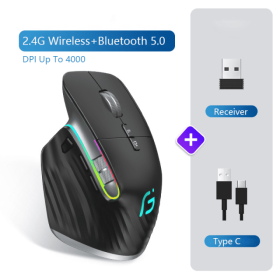 VT Bluetooth+2.4G Wireless Mouse Rechargeable Silent Ergonomic Computer DPI Up 4000 For Tablet Macbook Laptop Gaming Office (Ships From: China, Color: Dual Mode 40000DPI)