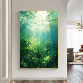 Hand Painted Oil Painting Abstract Water Scenery Oil Painting on Canvas Original Landscape Painting Living Room Home Decor Green Wall Art Custom Plant (Style: 01, size: 150X220cm)