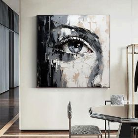 Hand Painted Oil Painting Palette Knife Eye painting Extra abstract wall art Black and white gold wall art face painting Bedroom Living room painting (Style: 01, size: 120x120cm)