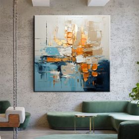 100% Handmade Textured Painting, Blue Yellow Red Beige  Acrylic Abstract Oil Painting Wall Decor Living Room Office Wall Art (Style: 01, size: 100x100cm)
