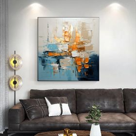 100% Handmade Textured Painting, Blue Yellow Red Beige  Acrylic Abstract Oil Painting Wall Decor Living Room Office Wall Art (Style: 01, size: 140x140cm)