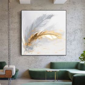 Gold Leaf Wings Oil Painting 100% Handmade Angel Wing Painting Textured Painting Acrylic Abstract Painting Golden Wing Office Wall Art (Style: 01, size: 120x120cm)