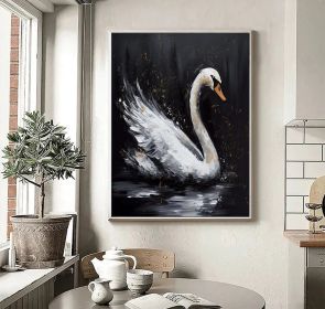 Abstract Original Black Swan Oil Painting on Canvas Swan Wall Art Decor Swan on Water Original Bird Art Swan 3D Artwork Nature Wall Decor (Style: 01, size: 50x70cm)