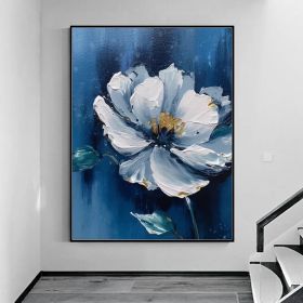 Blue Original Flower Oil Painting On Canvas Large Blue Wall Art Abstract Floral Painting 3D Blue Flower Textured Wall Art Living Room Decor (Style: 01, size: 100x150cm)