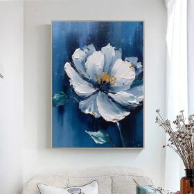 Blue Original Flower Oil Painting On Canvas Large Blue Wall Art Abstract Floral Painting 3D Blue Flower Textured Wall Art Living Room Decor (Style: 01, size: 120x160cm)