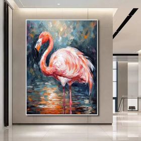 Flamingo Painting Wildlife Painting Original Pink Flamingo Animal Canvas Wall Art Bird Oil Painting Trendy Flamingo Artwork Bird Painting (Style: 01, size: 100x150cm)