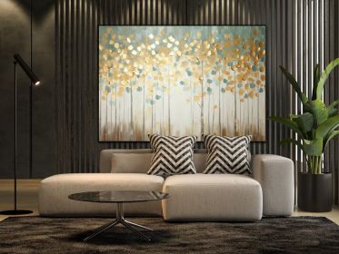 Tree with Golden Leaves 100% Handmade Gold Leaf Textured Painting Acrylic Abstract Oil Painting Wall Decor Living Room Golden Nature (Style: 01, size: 140x210cm)