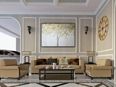 Golden Tree 100% Handmade Gold Leaf Tree Tree Leaves Textured Painting Acrylic Abstract Oil Painting Wall Decor Living Room Modern (Style: 01, size: 120x160cm)