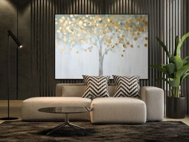 Golden Tree 100% Handmade Gold Leaf Tree Tree Leaves Textured Painting Acrylic Abstract Oil Painting Wall Decor Living Room Modern (Style: 01, size: 140x210cm)