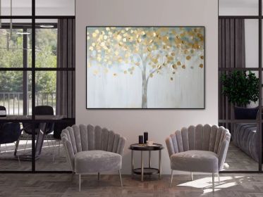 Golden Tree 100% Handmade Gold Leaf Tree Tree Leaves Textured Painting Acrylic Abstract Oil Painting Wall Decor Living Room Modern (Style: 01, size: 70x100cm)