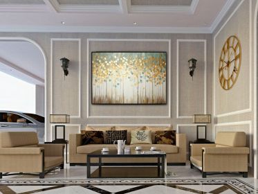 Tree with Golden Leaves 100% Handmade Gold Leaf Textured Painting Acrylic Abstract Oil Painting Wall Decor Living Room Golden Nature (Style: 01, size: 100x150cm)