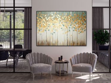Tree with Golden Leaves 100% Handmade Gold Leaf Textured Painting Acrylic Abstract Oil Painting Wall Decor Living Room Golden Nature (Style: 01, size: 90x130cm)