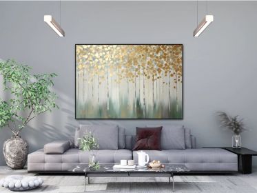 Golden Trees 100% Handmade Gold Leaf Textured Painting Acrylic Oil Painting Golden Tree Leaves Office Wall Art Abstract Forest (Style: 01, size: 120x160cm)