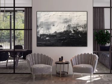 Black and White 100% Handmade Contrasting Color Textured Painting Acrylic Abstract Oil Painting Wall Decor Living Room Office Wall Art (Style: 01, size: 140x210cm)