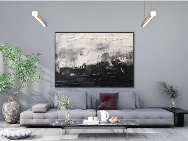 Black and White 100% Handmade Contrasting Color Textured Painting Acrylic Abstract Oil Painting Wall Decor Living Room Office Wall Art (Style: 01, size: 60x90cm)