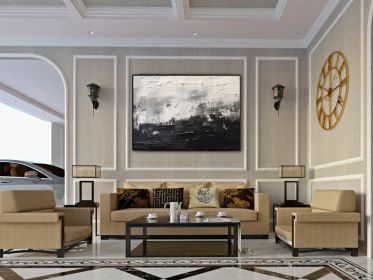 Black and White 100% Handmade Contrasting Color Textured Painting Acrylic Abstract Oil Painting Wall Decor Living Room Office Wall Art (Style: 01, size: 70x100cm)