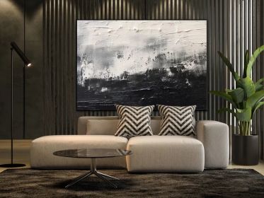 Black and White 100% Handmade Contrasting Color Textured Painting Acrylic Abstract Oil Painting Wall Decor Living Room Office Wall Art (Style: 01, size: 90x130cm)