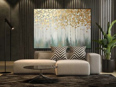 Golden Trees 100% Handmade Gold Leaf Textured Painting Acrylic Oil Painting Golden Tree Leaves Office Wall Art Abstract Forest (Style: 01, size: 80x120cm)