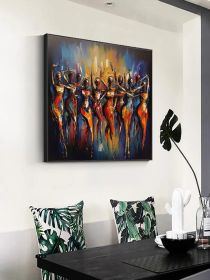 Original Colorful Figures Oil Painting on Canvas Geometric Figure Acrylic Painting Dancing Crowd Dancer Art Modern Living Room Home Decor (Style: 01, size: 140x140cm)