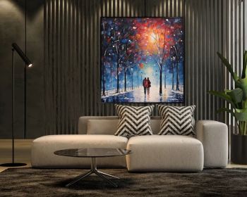 Couple Oil Painting 100% Handmade Lovers Painting Walking Lovers Textured Painting Acrylic Abstract Painting Tree Art Romantic Art (Style: 01, size: 50x50cm)