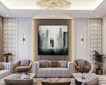 Abstract Couple 100% Handmade City View Lovers Painting Textured Painting Acrylic Abstract Oil Painting Woman and Man Office Wall Art (Style: 01, size: 100x100cm)