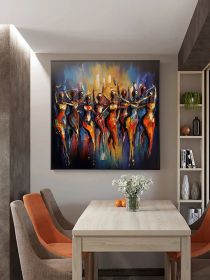 Original Colorful Figures Oil Painting on Canvas Geometric Figure Acrylic Painting Dancing Crowd Dancer Art Modern Living Room Home Decor (Style: 01, size: 160x160cm)