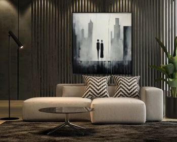 Abstract Couple 100% Handmade City View Lovers Painting Textured Painting Acrylic Abstract Oil Painting Woman and Man Office Wall Art (Style: 01, size: 50x50cm)