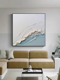 3D White Ocean Wave Oil Painting On Canvas Minimalist White Blue Sea Wave Painting Wabi-Sabi Art Modern Handmade 3D Waves Textured Wall Art (Style: 01, size: 100x100cm)
