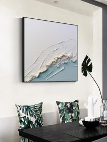 3D White Ocean Wave Oil Painting On Canvas Minimalist White Blue Sea Wave Painting Wabi-Sabi Art Modern Handmade 3D Waves Textured Wall Art (Style: 01, size: 120x120cm)