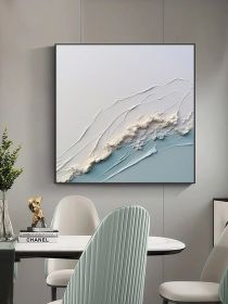 3D White Ocean Wave Oil Painting On Canvas Minimalist White Blue Sea Wave Painting Wabi-Sabi Art Modern Handmade 3D Waves Textured Wall Art (Style: 01, size: 160x160cm)