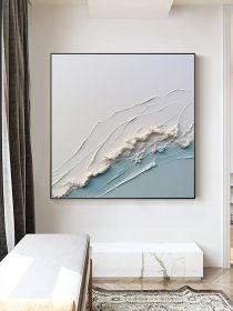 3D White Ocean Wave Oil Painting On Canvas Minimalist White Blue Sea Wave Painting Wabi-Sabi Art Modern Handmade 3D Waves Textured Wall Art (Style: 01, size: 140x140cm)