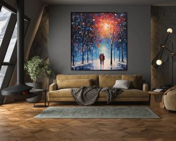 Couple Oil Painting 100% Handmade Lovers Painting Walking Lovers Textured Painting Acrylic Abstract Painting Tree Art Romantic Art (Style: 01, size: 80x80cm)