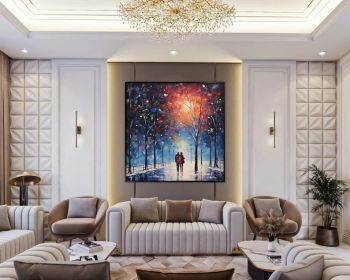 Couple Oil Painting 100% Handmade Lovers Painting Walking Lovers Textured Painting Acrylic Abstract Painting Tree Art Romantic Art (Style: 01, size: 100x100cm)