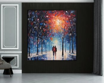 Couple Oil Painting 100% Handmade Lovers Painting Walking Lovers Textured Painting Acrylic Abstract Painting Tree Art Romantic Art (Style: 01, size: 140x140cm)