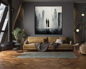 Abstract Couple 100% Handmade City View Lovers Painting Textured Painting Acrylic Abstract Oil Painting Woman and Man Office Wall Art (Style: 01, size: 140x140cm)