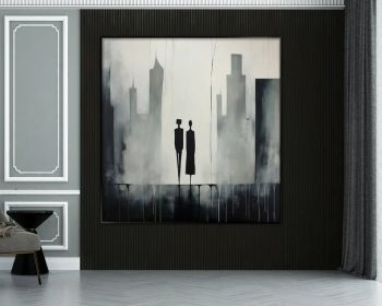 Abstract Couple 100% Handmade City View Lovers Painting Textured Painting Acrylic Abstract Oil Painting Woman and Man Office Wall Art (Style: 01, size: 160x160cm)