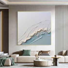 3D White Ocean Wave Oil Painting On Canvas Minimalist White Blue Sea Wave Painting Wabi-Sabi Art Modern Handmade 3D Waves Textured Wall Art (Style: 01, size: 60x60cm)