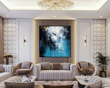 Blue Black White 100% Handmade Textured Painting Modern Art Acrylic Abstract Oil Painting Wall Decor Living Room Office Wall Art (Style: 01, size: 160x160cm)