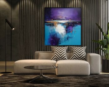 Abstract Purple and Blue 100% Handmade Colourfull Textured Painting Acrylic Oil Painting Wall Decor Living Room Office Wall Art (Style: 01, size: 120x120cm)