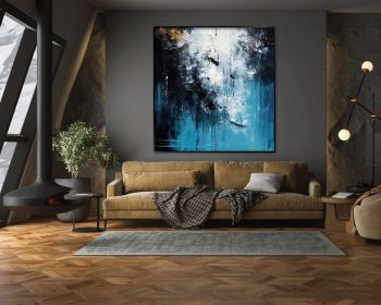 Blue Black White 100% Handmade Textured Painting Modern Art Acrylic Abstract Oil Painting Wall Decor Living Room Office Wall Art (Style: 01, size: 60x60cm)
