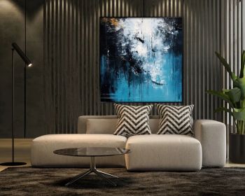 Blue Black White 100% Handmade Textured Painting Modern Art Acrylic Abstract Oil Painting Wall Decor Living Room Office Wall Art (Style: 01, size: 50x50cm)