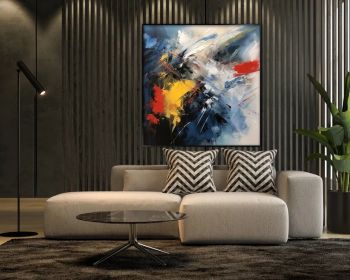 Blue Yellow Red Beige 100% Handmade Textured Painting Acrylic Abstract Oil Painting Wall Decor Living Room Office Wall Art (Style: 01, size: 140x140cm)