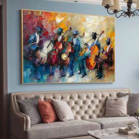 Abstract Jazz Music Oil Painting on Canvas Large Wall Art Original Black Jazz Club Art Custom Painting Modern Living Room Home Decor Gift (Style: 01, size: 140x210cm)