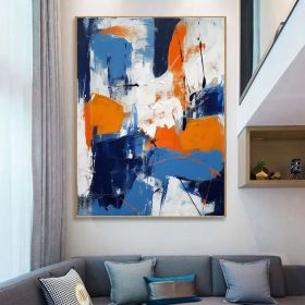Large Original Abstract Painting Orange Textured Art Blue Abstract Painting Geometric Acrylic Painting on Canvas Modern Canvas Wall Art (Style: 01, size: 60x90cm)