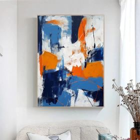 Large Original Abstract Painting Orange Textured Art Blue Abstract Painting Geometric Acrylic Painting on Canvas Modern Canvas Wall Art (Style: 01, size: 70x100cm)